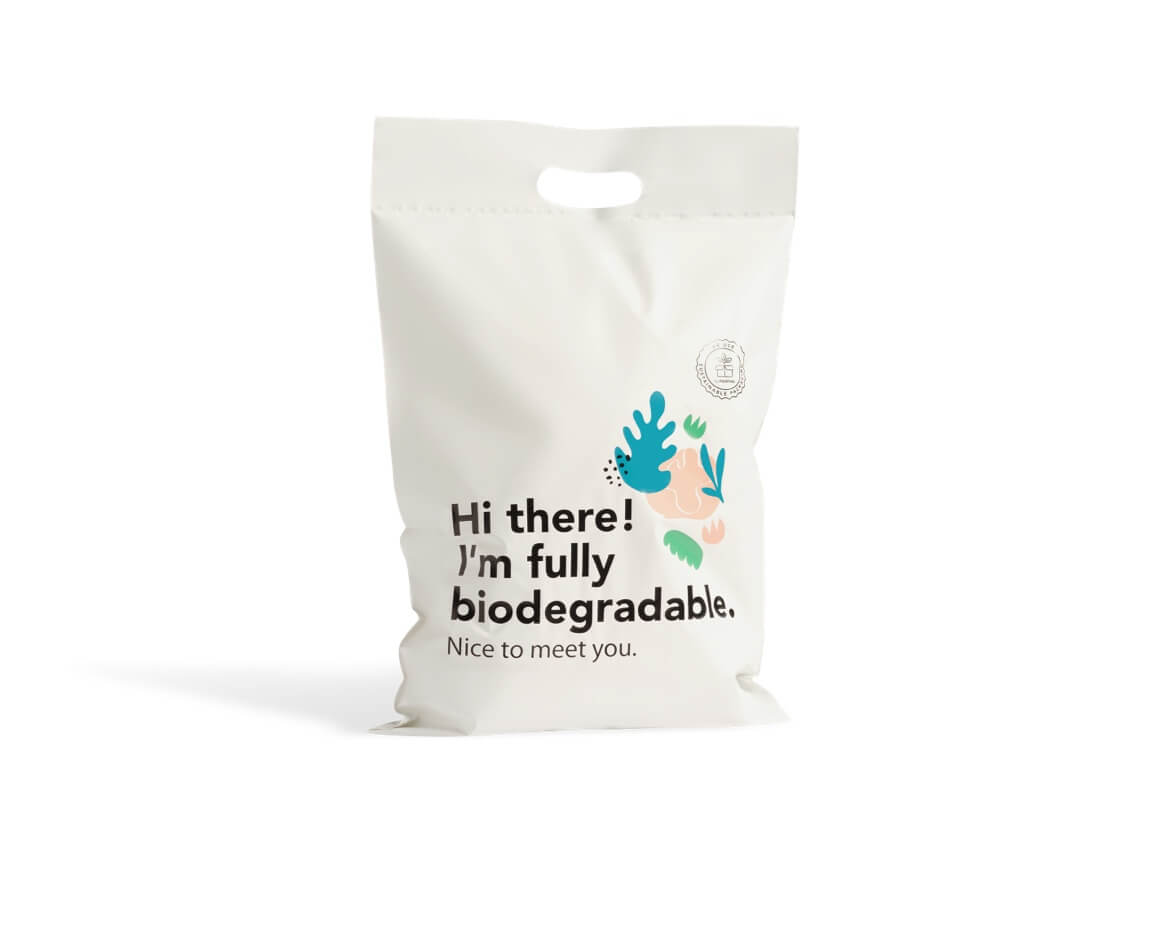 standing view of pre printed bio poly mailer