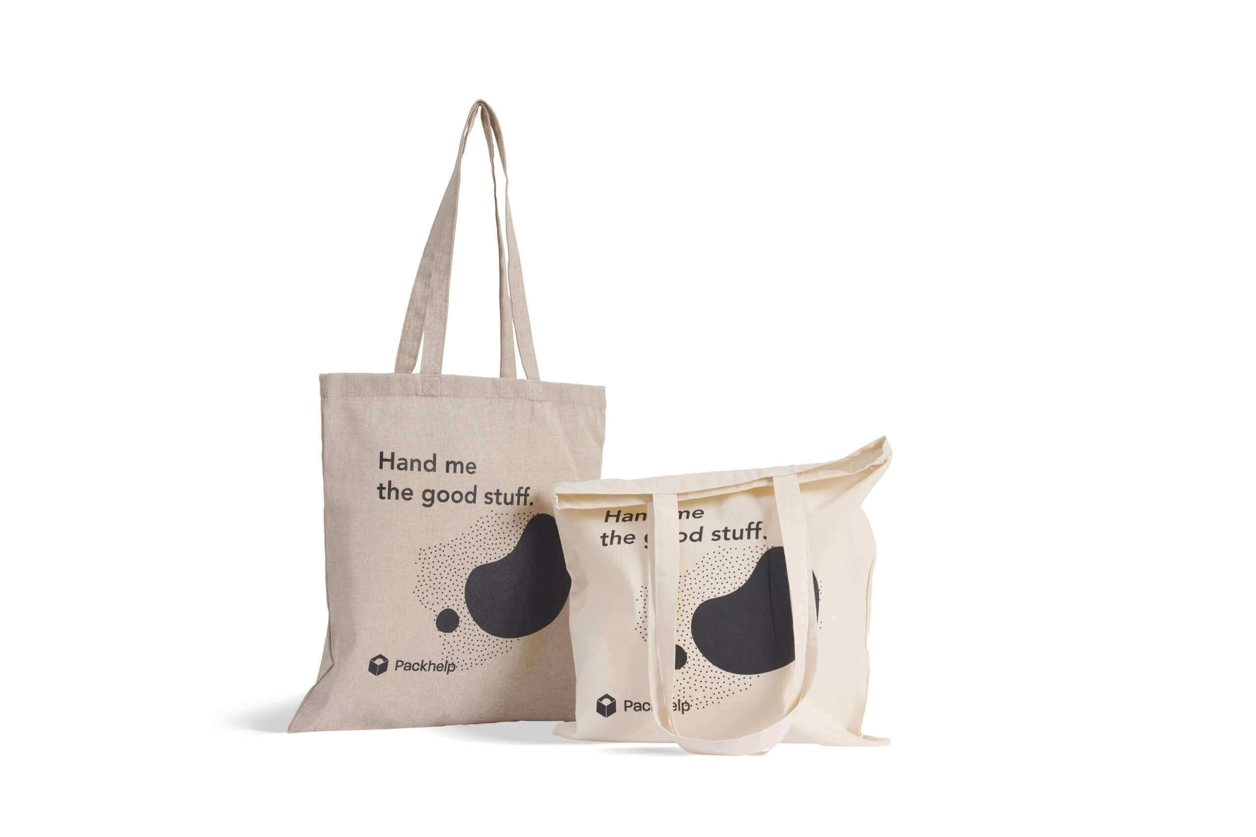 Light grey recycled fabric and light beige organic cotton tote bags