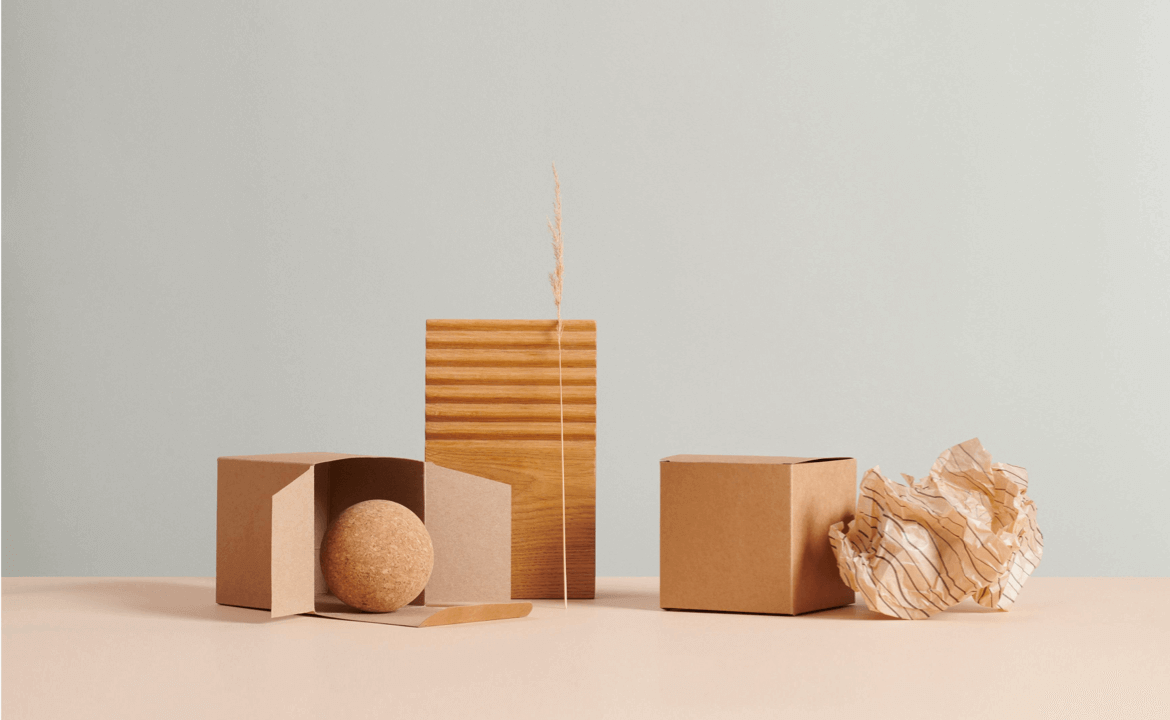 composition of three kraft product boxes