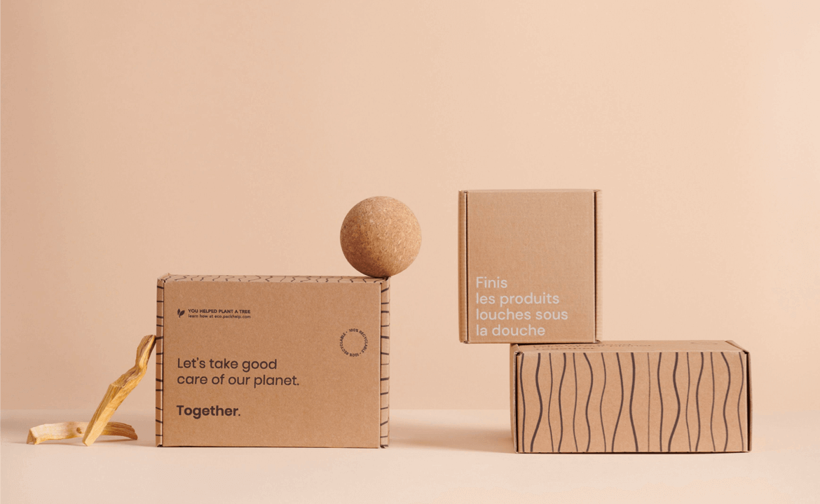 composition of three kraft mailer boxes